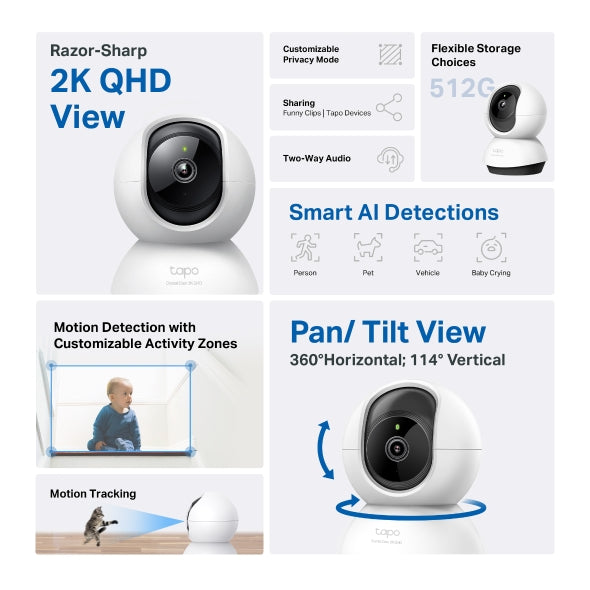 TP-Link Pan/Tilt AI 4MP Home Security Wi-Fi Camera, 2 Year Warranty