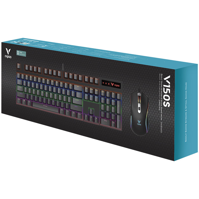 Rapoo Backlit Gaming Keyboard & Optical Gaming Mouse US_Black_RB, 1 Year Warranty