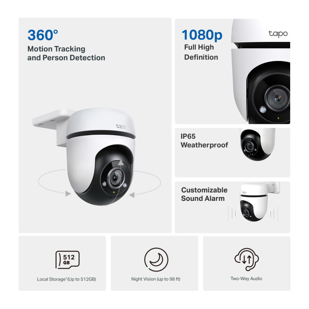 TPLink TAPO 1080P Outdoor Pan/Tilt Security Wi-Fi Camera, 2 Year Warranty