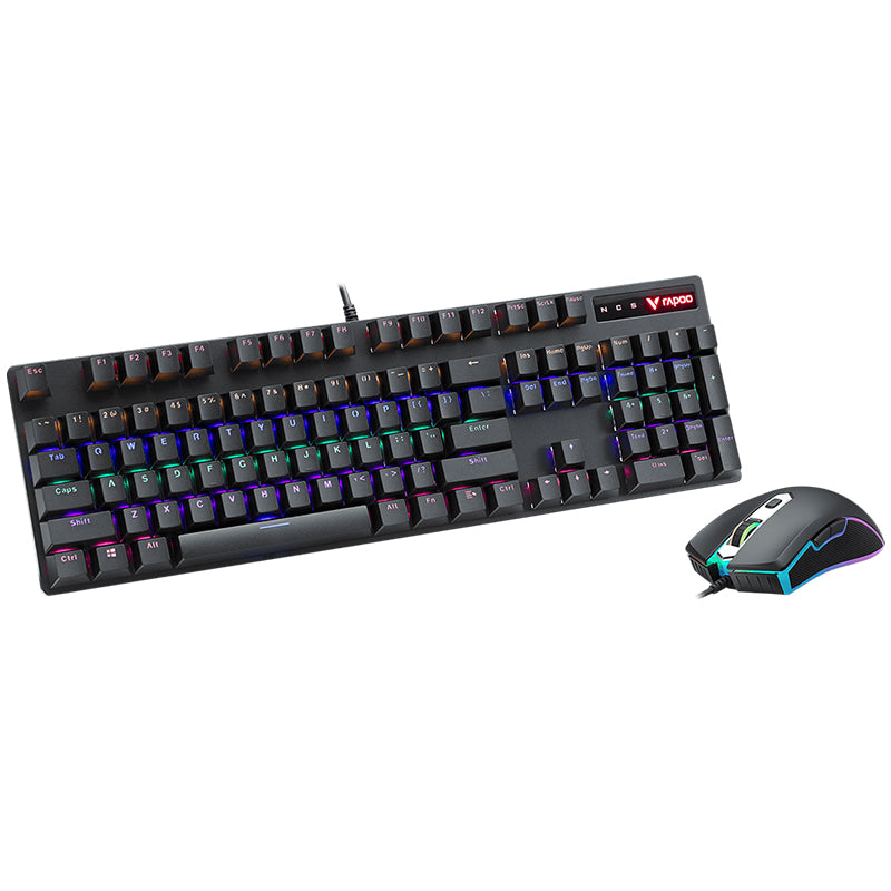 Rapoo Backlit Gaming Keyboard & Optical Gaming Mouse US_Black_RB, 1 Year Warranty