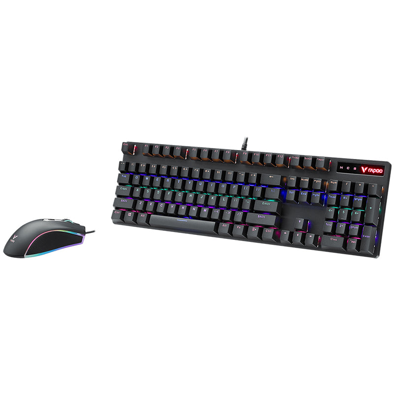 Rapoo Backlit Gaming Keyboard & Optical Gaming Mouse US_Black_RB, 1 Year Warranty