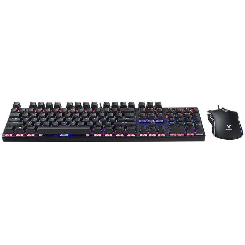 Rapoo Backlit Gaming Keyboard & Optical Gaming Mouse US_Black_RB, 1 Year Warranty