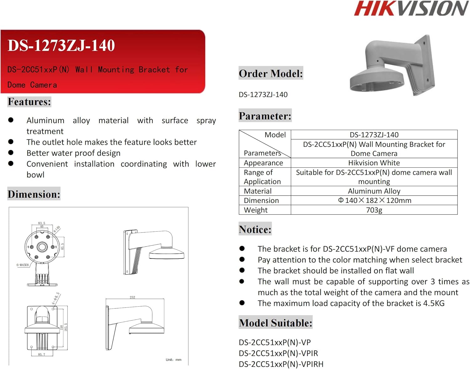 Hikvision Wall mount Bracket for Dome