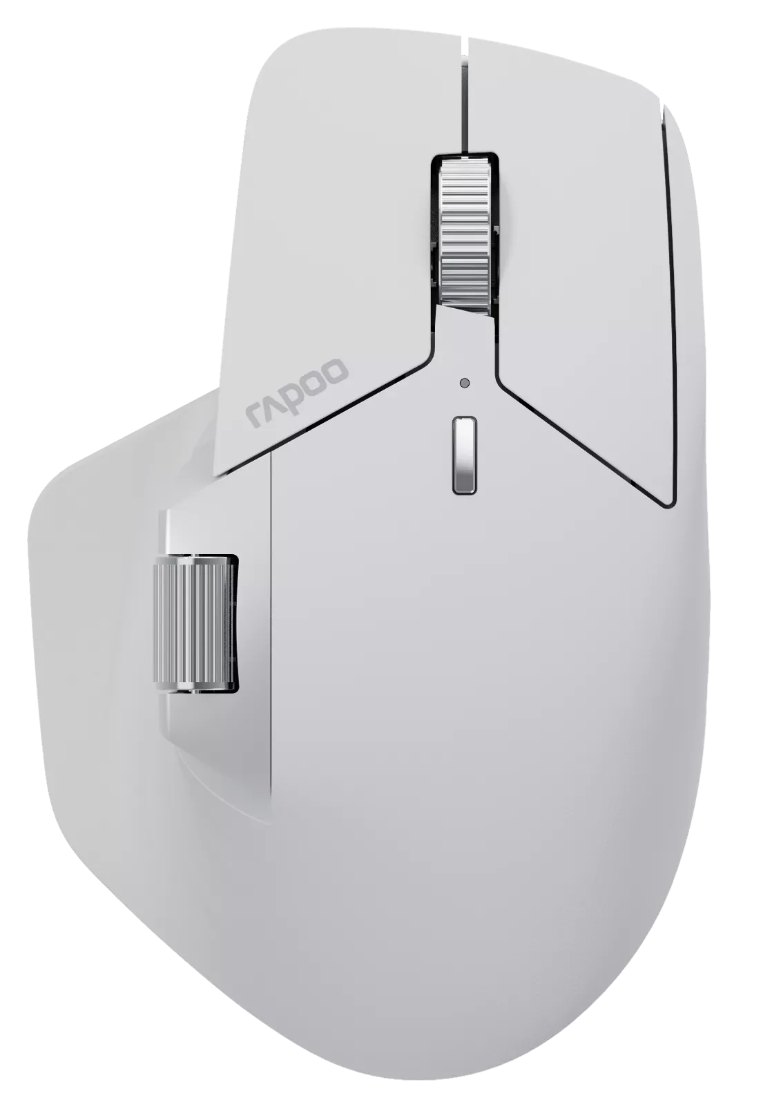 White computer mouse with visible branding on a white background