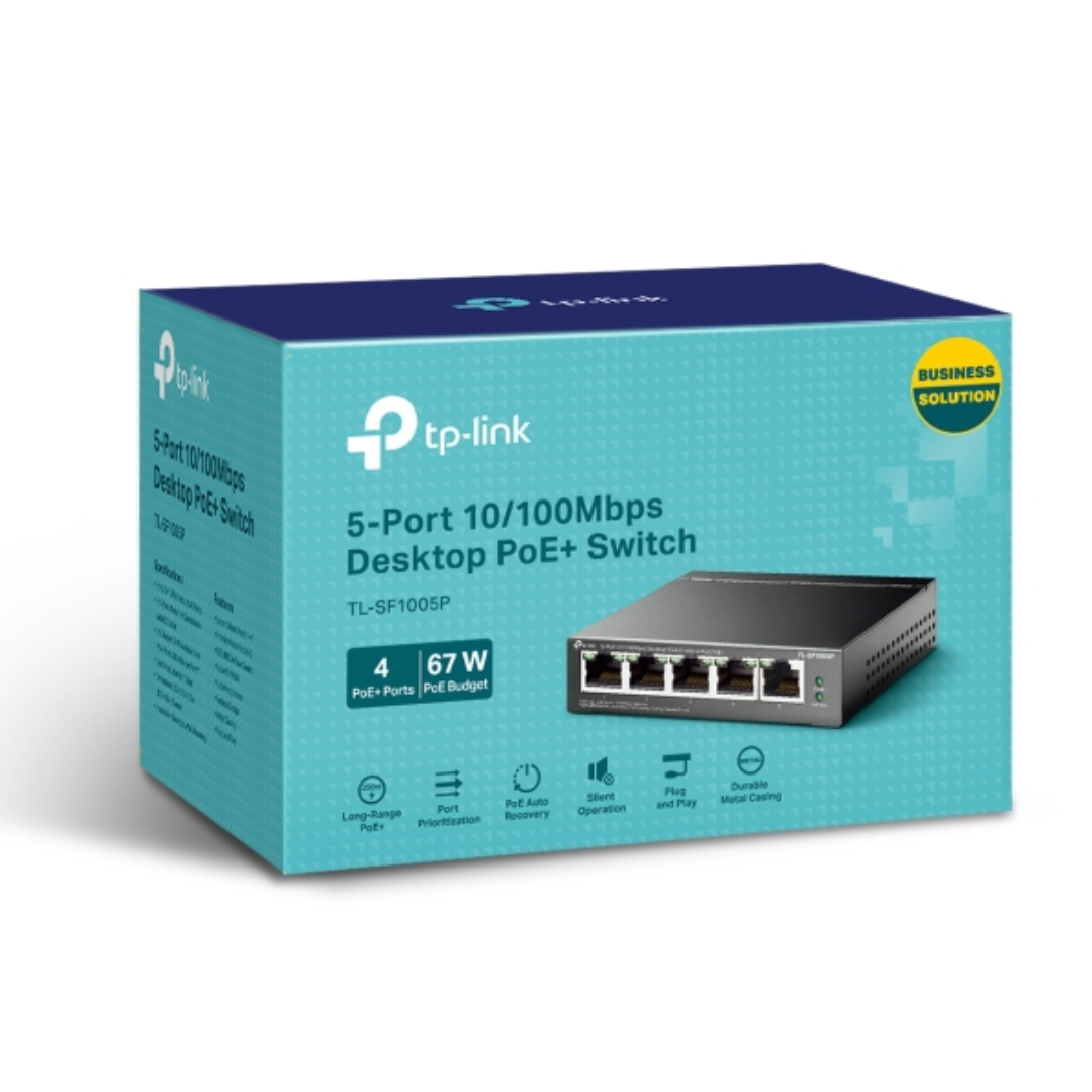 TP-link 5-Port 10/100Mbps Desktop Switch with 4-Port PoE+, 2 Year Warranty
