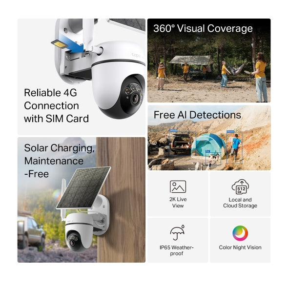 TP-Link Tapo C615G KIT Solar-Powered Pan/Tilt 4G LTE Outdoor Security Camera