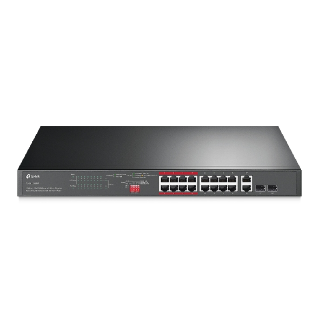 TP-link 16-Port 10/100Mbps + 2-Port Gigabit Switch, 16-Port PoE+, 2 Year Warranty