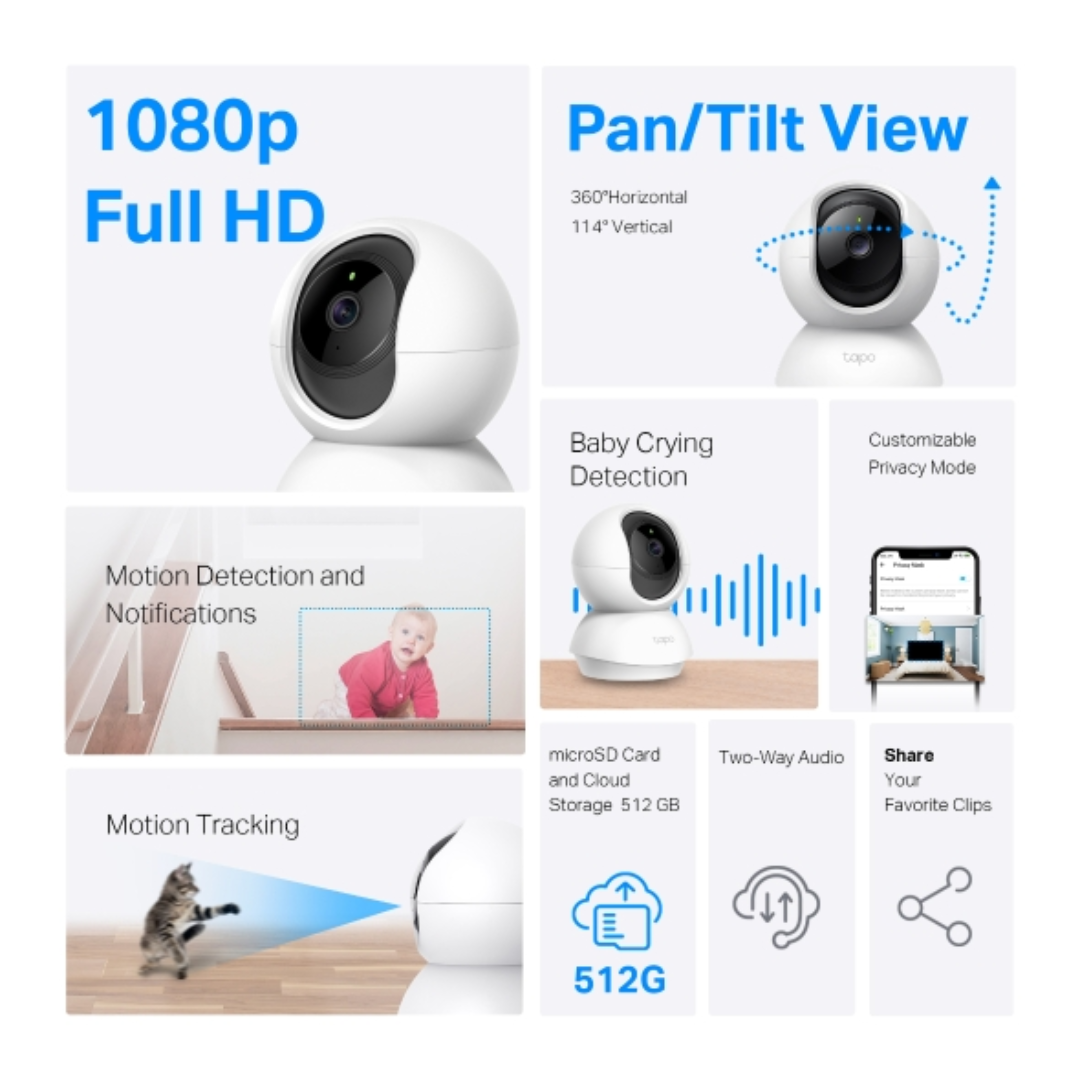 TPLink Tapo 1080P Pan/Tilt Home Security Wi-Fi Camera, 2 Year Warranty
