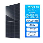 Solar panel with JA Solar branding and specifications on a white background