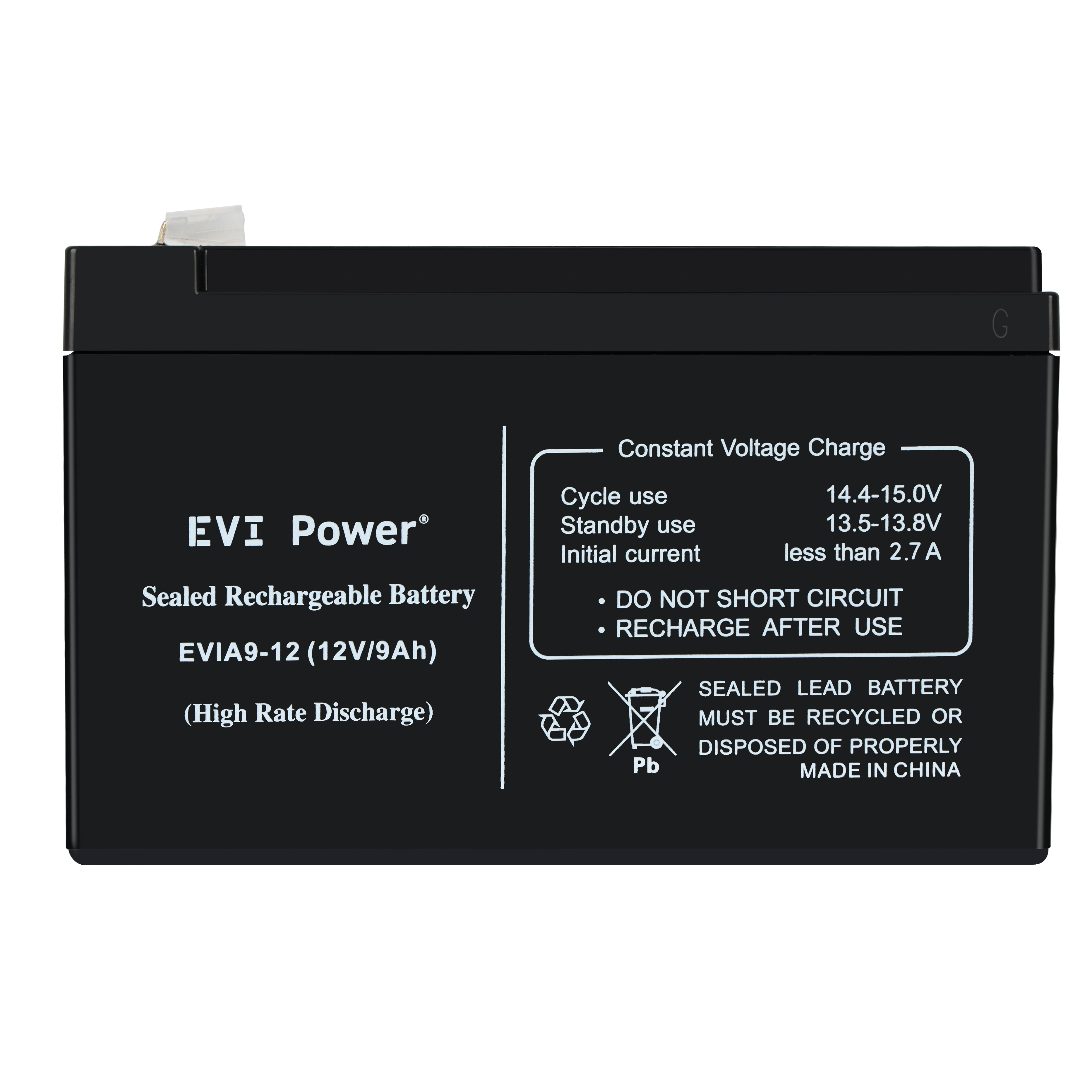 EVI Power 9AH 12 Volt Battery, 1 Year Warranty